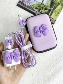 5/6pcs/Set Bowknot Apple Phone Charger Protector Case, Data Cable Organizer Bag - Multicolor - View 1