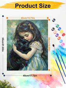 Paint By Numbers Kit Little Girl Hugging Black Cat, DIY Hand-Painted Acrylic Painting, Home Wall Decor - A - View 6
