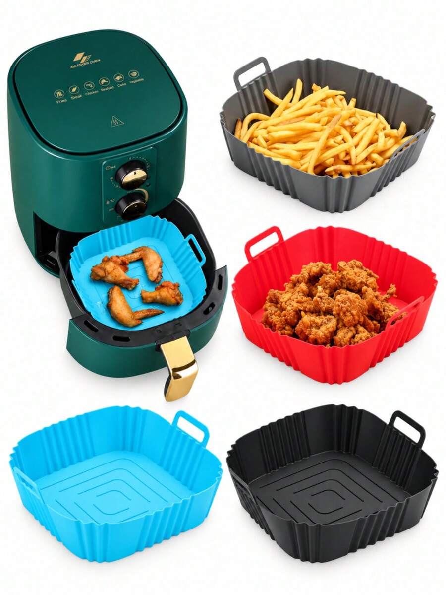 Kitchen Cooking Heat Resistant Silicone Air Fryer Liner Square Reusable Baking Tray Non Stick Grease Resistant Easy Clean Food Basket Insert Oven Skillet Barbecue Roasting Accessory Space Saving Modern Home Essential - Multicolor - View 1
