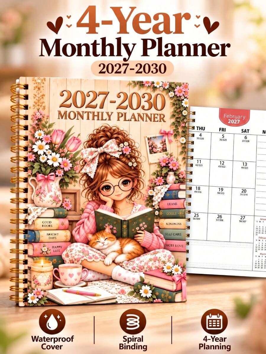 2027-2030 4-Year Monthly Planner, Pastoral Floral Reading Women's ...