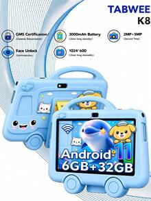 TABWEE 7英吋兒童平板電腦 Android 11 K8 平板,教育平板,HD+ IPS 1024*600 解析度,四核心處理器,6GB (2+4) RAM,32GB,3000mAh 電池,WiFi(不含適配器) - 藍色 - 查看 2