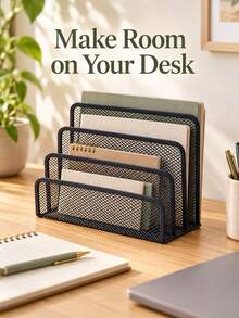 Metal Mesh Letter Organizer/Desktop File Holder - Minimalist Black Hollow Letter Design, Suitable For Home Or Office, Combines Storage And Decorative Functions; Ideal As Back To School, Halloween, Christmas Gift Or Party Favor - View 3