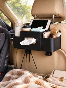Car Seat Back Storage Bag With Tissue Box, Hanging Headrest Organizer, Multi-Pocket PU Leather Car Rear Seat Storage Rack, Can Hold Tissues, Water Bottles, Phones, Car Interior Accessories - Multicolor - View 9
