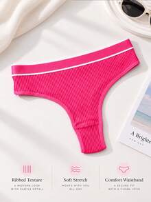 3pcs Women G-String Sexy Thongs Soft Underpants Solid Color Panty Simple Lingerie - Multicolor - View 4