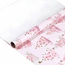 1 Roll Pink Christmas Wrapping Paper Mini Roll Watercolor Pink Christmas Tree Forest Design With Gold Foil Spots Gift Wrapping Paper Roll For Holiday, Xmas Party, Celebration, New Year - Pink Version - View 10
