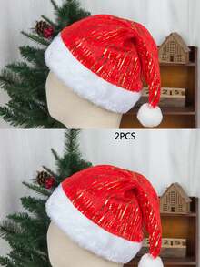 Christmas Decoration Red Green Blue Short Plush Colorful Gold Foil Gold Plush Trim Christmas Hat - A - View 12