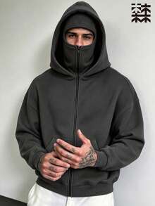 mulinsen Men's One-Piece Hooded Sweatshirt, Casual Long Sleeve Pullover Hoodie - Dark Grey - View 5
