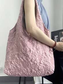時尚花卉紋理托特包－花卉托特包、紋理可重複使用購物袋、大容量肩背包，適用於工作、學校或日常使用 - 彩色 - 查看 7