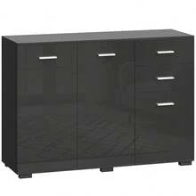 Sideboard, Modern Storage Cabinet With 2 Drawers, 3 And Adjustable Shelves, High Gloss Black - Black + Engineered Wood - View 8