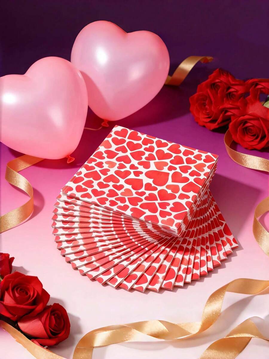 80/60/40Pcs Heart Valentine's Wedding Napkins, 2-Ply 13x13in Disposable Tissue For Engagement Anniversary Decor - Multicolor - View 1