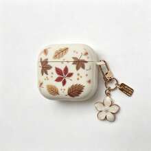 Cute White Plant Element Bluetooth Earphone Cases 1pc Leaf Pattern Earphone Case With Flower Charm Compatible With Airpods Pro, Anti-Drop Protective Cover Compatible With Airpods Pro 2, Cute Compatible With Airpods 3, Milky White Compatible With Airpods 2, For Women Spring Gift Birthday Gift Gift Mom - Burgundy - View 13