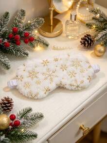 1PCSChristmas Eye Mask, Plush Sleep Mask, Christmas Sleeping Accessory For Women Girls, Star Snowflake Moon Pattern Eye Mask, Soft Furry Blindfold, Cute Holiday Sleep Mask For Travel Nap And Daily Rest, Sweet Christmas Gift - Multicolor - View 9