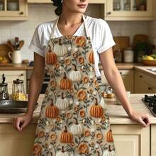 1pc Harvest Autumn Pumpkin Theme Apron - Sleeveless Design, Durable And Comfortable Fit, Featuring Colorful Pumpkin, Sunflower, Acorn Plaid Pattern, Suitable For Cooking, Baking And Home Cleaning, Household Cleaning, Housework Apron, Hand-Painted Handmade Gardening Apron, Fun Holiday Gift - Multicolor - View 6