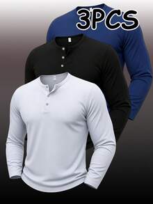 Men's Fashion All-Season Soft Comfortable Lightweight Solid Color Long Sleeve T-Shirt - Multicolor - View 3
