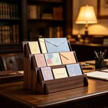1pc Wooden Jewelry Display Stand Card Tiered Storage Rack Office Display Shelf Wooden Greeting Card Storage Rack - Mocha Brown - View 2