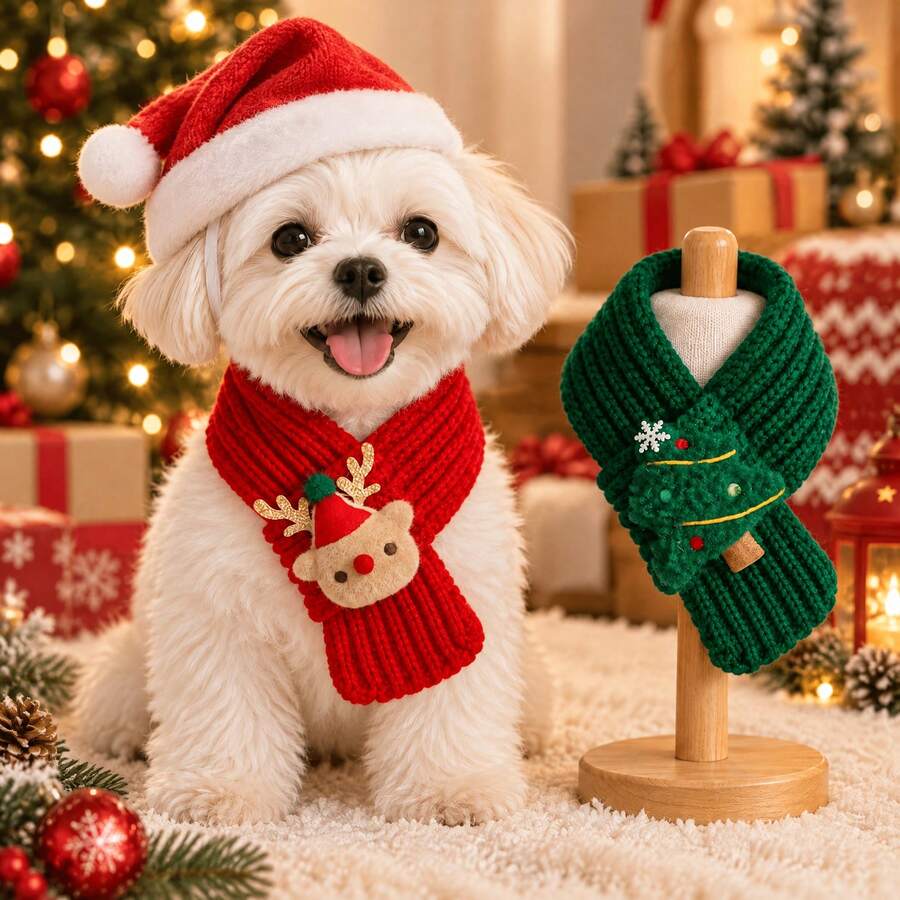 2pcs Set (Christmas Pet Scarf + Pet Christmas Hat), Multiple Styles ...