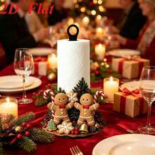 2D Flat Printing Christmas Holiday Theme Kitchen Paper Towel Holder, Gingerbread Man Shaped Countertop Roll Paper Storage Rack, Suitable For Kitchen, Bathroom, Living Room, Dining Room, Christmas, Halloween, Thanksgiving Warm Decor Ornament, Paper Towels Not Included - View 1