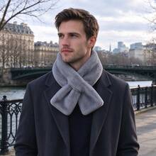 1pc Solid Color Casual Street Office Polyester (Polyester) Men's Faux Fur Scarf, Warm And Windproof For Autumn/Winter, Suitable For Outdoor, Shopping, Dating, Wedding, Gift, Party, Halloween, Christmas, Fashion Accessory - Black - View 4