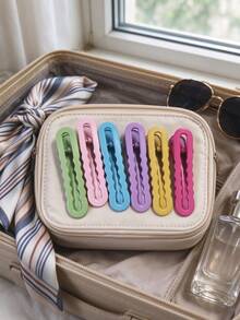 6pcs/Set Minimalist Dopamine Glossy Wavy Hair Clips, Candy Color Bangs Clips, Straight Hair Clips, Hair Accessories Material Hair Clips Headwear - Multicolor - View 3