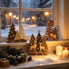 Christmas Wooden Decor 3 Pieces Set Forest Reindeer Christmas Tree Home Desktop Christmas Atmosphere Decoration - A - View 1