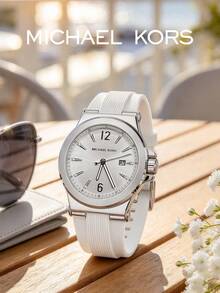 Michael Kors Women's White Silicone Strap Watch, Luxury Rhinestone Dial With Date Display, Fashion Quartz Wristwatch - Watch - View 8
