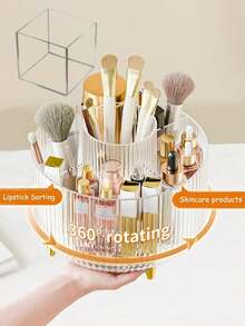 Makeup Brush Holder, Cosmetic Storage Box, Can Store Eyeshadow, Lipstick And Makeup Brushes, Suitable For Room, Home, Bedroom, Bathroom, House, Desk, Accessory Storage, Fun Gift - Clear - View 3