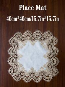 1pc Lace Trim Long Table Runner Placemat - Beige - View 12