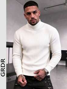 Men's Ribbed Half-Mock Neck Casual Knit Sweater Long Sleeve - White - View 1