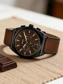 Men's Fossil FS6108 Leather Waterproof Casual Sports Chronograph Watch, Suitable For Daily Commute Or As A Gift For Friends - Brown - View 2