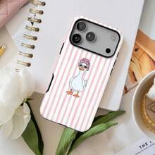 鴨子髮捲圖案粉色條紋耐用手機殼，相容 iPhone 18 17 16 15 14 Pro Max Plus 13 12 11，動物愛好者與媽媽的完美禮物 - 粉色 - 查看 3