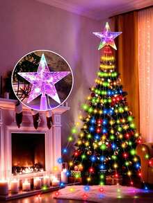 1PC 2M Star Waterfall String Lights, Waterfall Tree Lights, USB Powered LED Fairy String Lights, 8 Flashing Modes, Suitable For Garden, Yard, Home, Camping, Tent, Patio And Party Holiday Christmas Tree And Star Decoration, Christmas Tree Decoration, Outdoor Decoration, Winter Decoration - Star Waterfall Light - View 4
