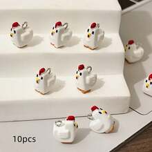 5/10pcs Q-Version Cartoon Cute Little Rooster Resin Pendant, Square Element Design, Suitable For DIY Earring Jewelry Making Accessories, Necklace, Bag Decoration, Keychain Making Materials, Bracelet Pendant, Charms For Bracelets, Keychain Making Supplies - Chick Pendant - View 8