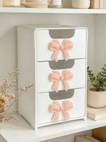 Mini Desktop Drawer Storage Box With Bow Decoration, Plastic Multi-Layer Jewelry & Cosmetics Organizer, Non-Electric Desktop Storage, Suitable For Vanity, Bedroom, Office, Desktop Accessories, Office Supplies, Ideal For Storing Daily Items, Perfect For Home Vanity, Birthday Gift, Holiday Souvenir, Back To School Season Gift - Multicolor - View 7