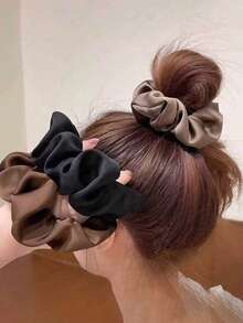 3pcs Solid Color Satin Women's Decorative Hair Scrunchies, Simple Elegant Fashion Hair Ties - Multicolor - View 3