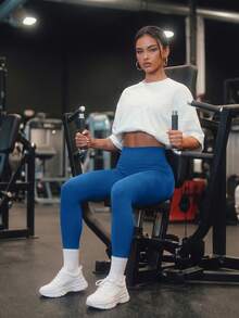 Yefecy Women's High Waist Seamless Sports Leggings, Butt Lifting, Fitness Yoga Pants, Tummy Control, Ruched Skinny Tights Spring Fall - Blue - View 8