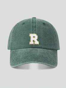 1pc Unisex Vintage Washed Baseball Cap -A-Z Letter Print Pattern - Multiple Vintage Colors Available - Soft Texture Adjustable Dad Hat - Dark Green - View 9