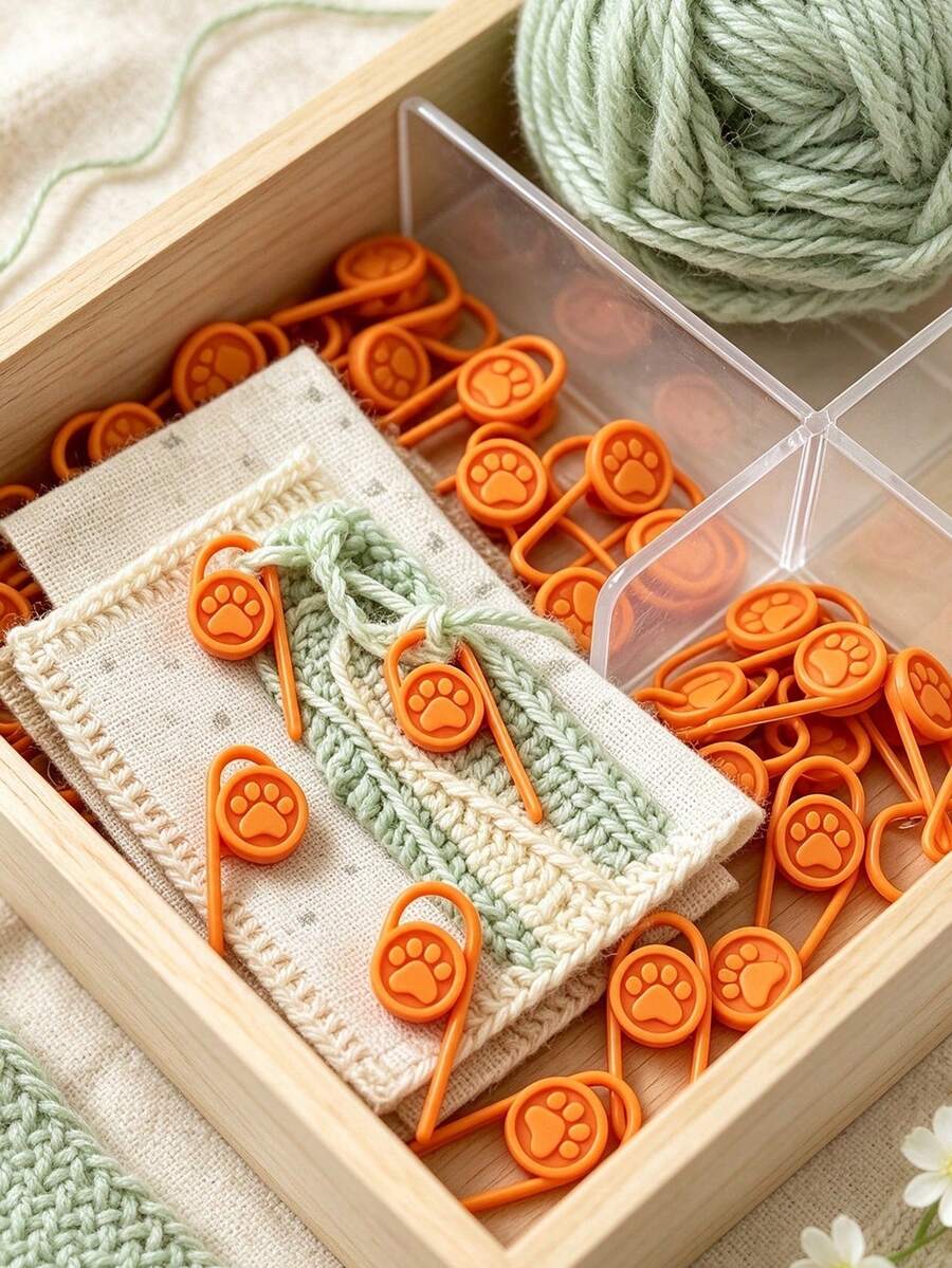 Đánh dấu mũi móc hình dấu chân dễ thương, đánh dấu mũi móc khóa màu cam cho đan và móc, đánh dấu sợi len vòng hở, phụ kiện móc cho người đan, người mới bắt đầu và những người yêu thủ công - A - Xem 1