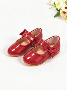 1 Pair Children's Classic Red Bow Mary Jane Shoes, All-Season, Suitable For Daily Wear, Parties, School, Travel And Other Occasions, Can Be Paired With Dresses - Red - View 3