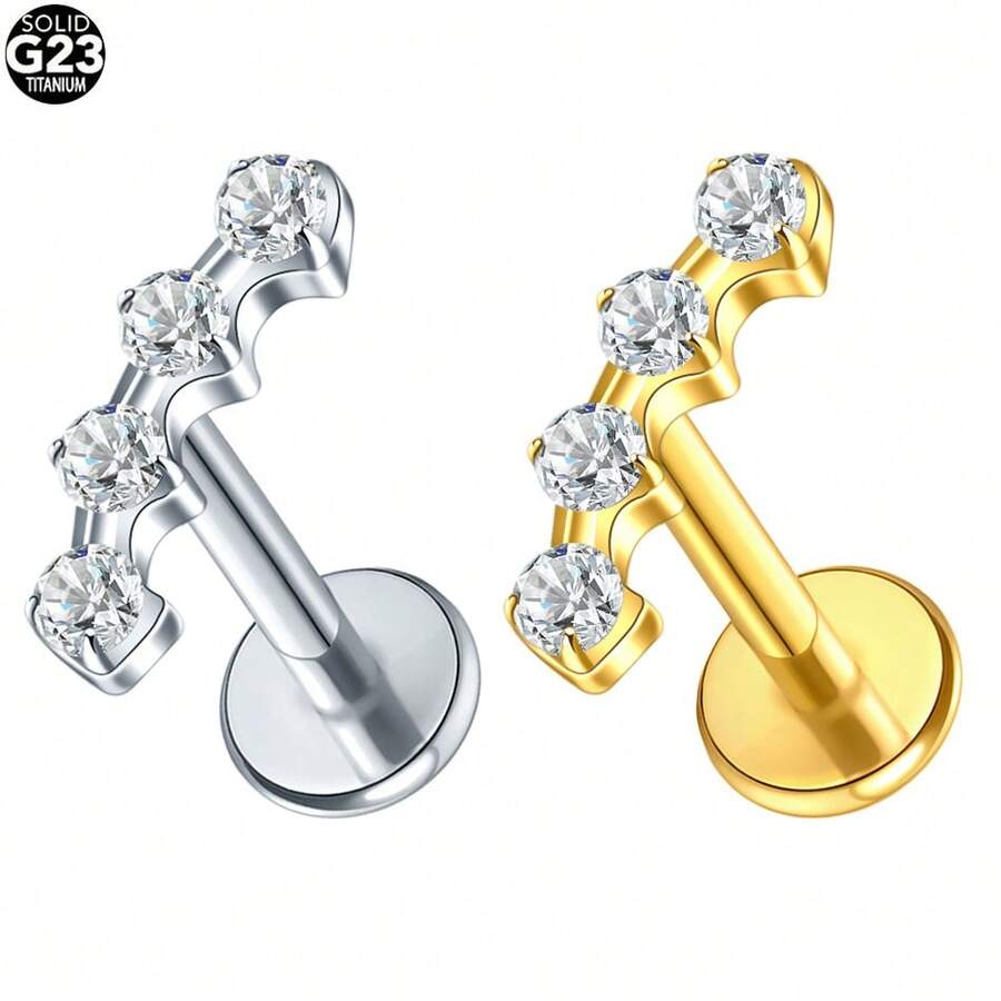 SWANJO 1pc Titanium Curved CZ Tragus Stud Earring Internally Threaded Ear Cartilage Helix Piercing Jewelry