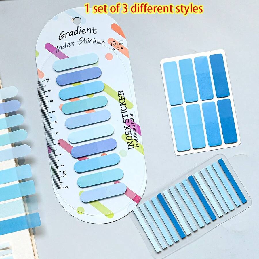 3 Styles Combo 1 Set Ultra-Thin Index Tab Labels, 660 Sheets Total, PET Semi-Transparent Blue Series Sticky Notes, Marker Tabs For Student Textbooks, Reading Notebooks, Message Notes, Back To School Supplies, School Supplies - one-size - View 1