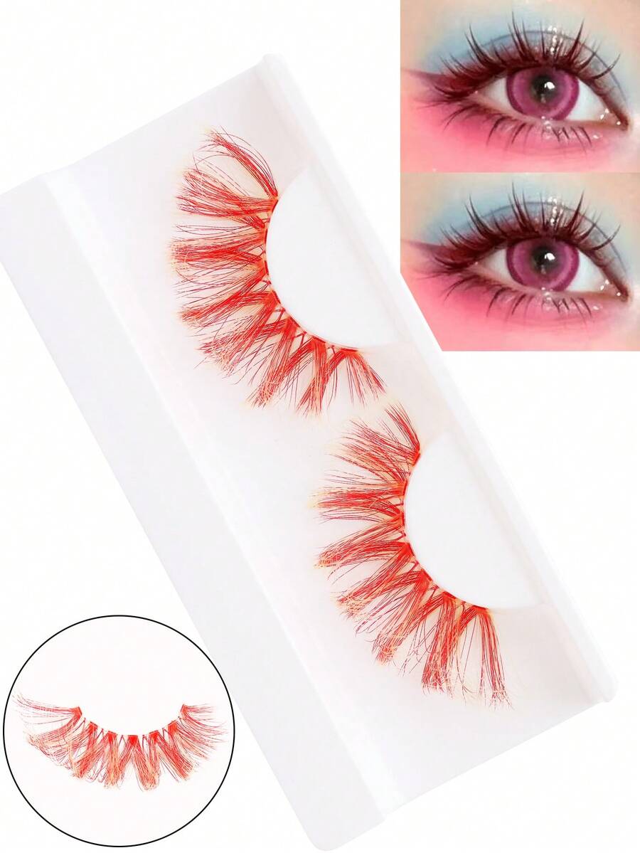 1 Pair Fluffy Soft Cosplay False Eyelashes, Long Curly Lightweight Colorful Lashes - M05 - View 1