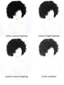 Synthetic Short Curly With Bangs For 9 Inch Afro Kinky Curly Wig Synthetic Hair Wigs For Daily Party Use - Multicolor - View 7