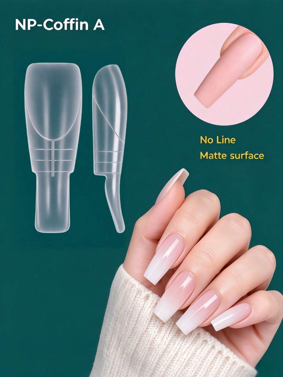 nailpop Seamless Handle Coffin-Shaped Extension Nail Mold, Trapezoidal Dual-Effect Matte Surface, Compatible With Acrylic Gel Nail Art Extension System - Clear - View 1