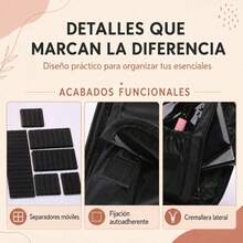 Portable Oxford Cloth Makeup Organizer With Adjustable EVA Dividers, Cosmetic Case With Brush Slots And Waterproof PVC Lining, 23x26x9cm - Black - View 6