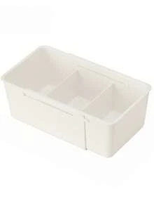 1pc Space-Saving Expandable Storage With Adjustable Length, Sliding Track & Movable Dividers For Small Items, Solid White Drawer Organizer Tray, Minimalist Style For Kitchen, Bathroom, Vanity, Bedroom & Office Drawers - White - View 6