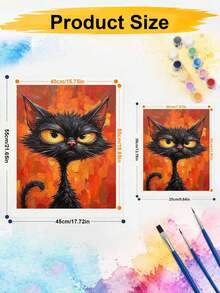 Kit Melukis dengan Angka Kucing Hitam Bermata Emas Besar, Lukisan Akrilik Buatan Tangan DIY, Dekorasi Dinding Rumah - A - View 5