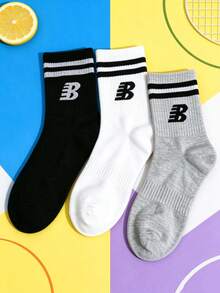 1/3/6 Pairs Black White Grey Simple Casual Mid-Calf Socks, Unisex, Suitable For Sports And Daily Wear. - Multicolor - View 10