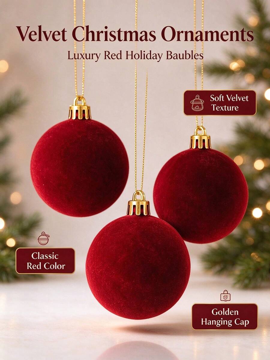 1/5/10pcs Velvet Christmas Tree Ornaments, Christmas Decorations, Burgundy/Pink Christmas Baubles, 6cm Christmas Tree Decorative Balls, Home Decor, Christmas Holiday Decorations, Christmas Gifts, Indoor And Outdoor Decor