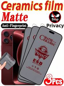3Pcs Matte Privacy Ceramic Screen Protector, Anti-Spy Anti-Glare Anti-Fingerprint Full Cover Soft Non-Glass Film, Anti-Scratch Shatterproof No Bubble Easy Install, Compatible With IPhone Duo 18 Pro Max 17 16 15 14 Plus - Black - View 10