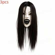Halloween Ghost Mask Long Hair Black Scary Latex Face Mask Party Headgear Party Accessory - Long-haired Female Ghost - View 10